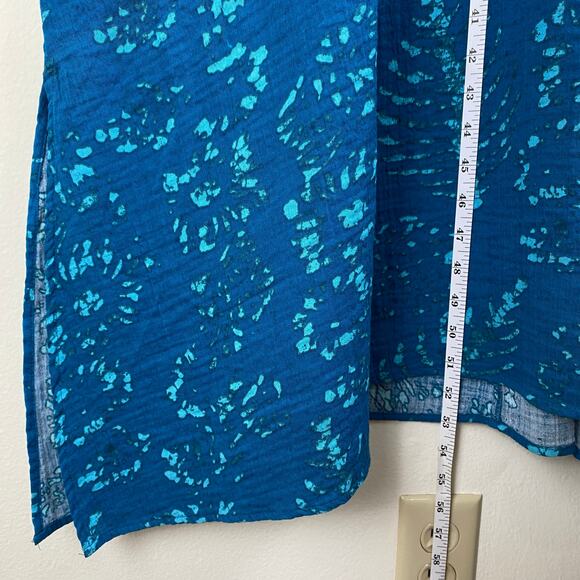 NEW Coldwater Creek Gauze Caftan Size XL Teal Batik Brushstroke Lagenlook Cotton - Picture 15 of 15